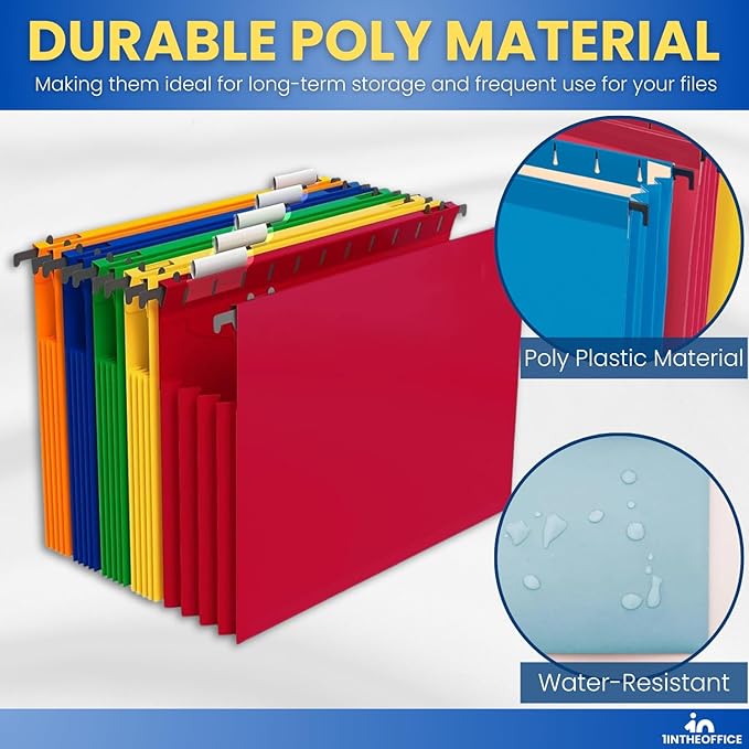 1InTheOffice Poly Expanding Hanging File Folders Letter Size, Hanging File Pocket, File Cabinet Dividers, Assorted, 5/Pack
