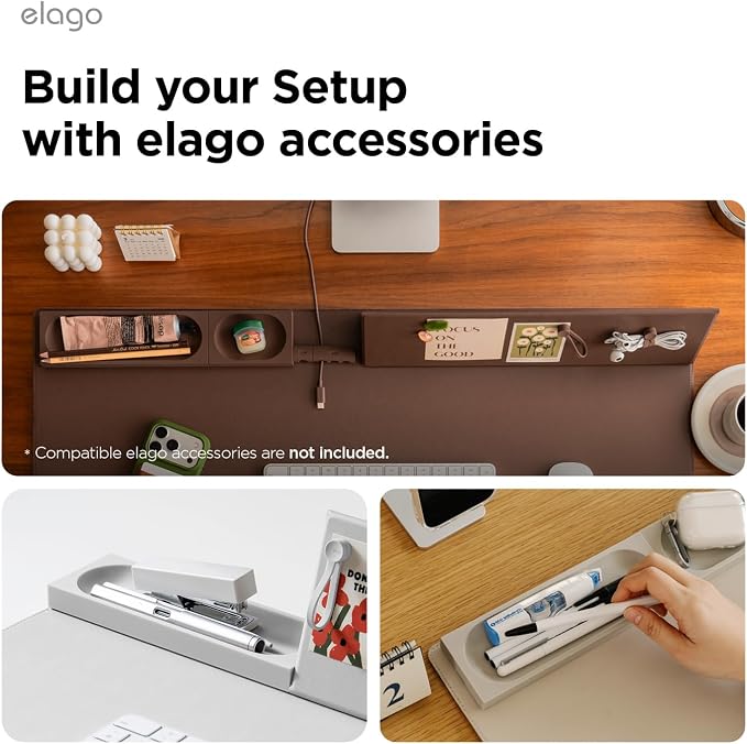 elago Smart Magnetic Desk Mat Pencil Tray – Soft Silicone Organizer for Office Supplies, AirPods, Glasses, Pens – Noise-Free, Non-Slip, Washable, Item for Desk Management [Medium] (Brown)