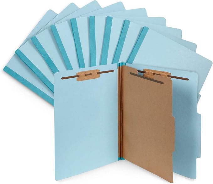 10 Blue Classification Folders - 1 Divider - 2 Inch Expansions - Durable 2 Prongs, for Medical Files, Law Client Files, Pressboard Classification Folders 1 Dividers Letter Size, Blue, 10 Pack