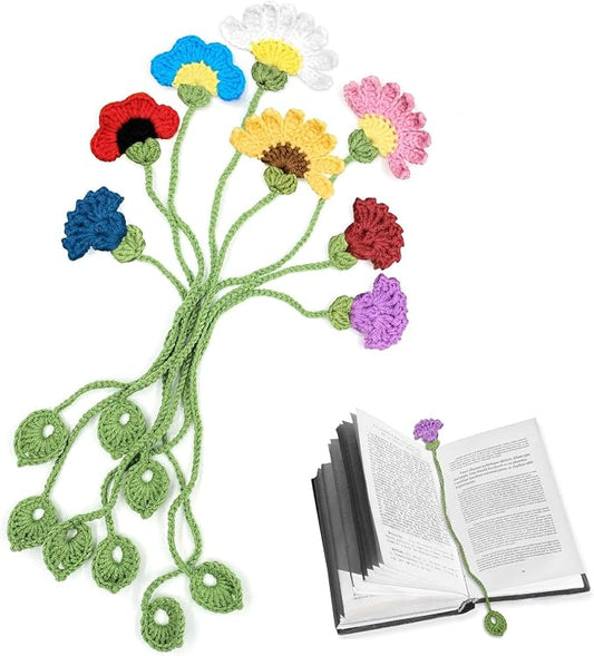 8 Pack Crochet Flower Bookmarks for Women,Handmade Personalized Cute Bookmarks,Gifts for Book Lovers and Teachers,Bag Charms,Keychain