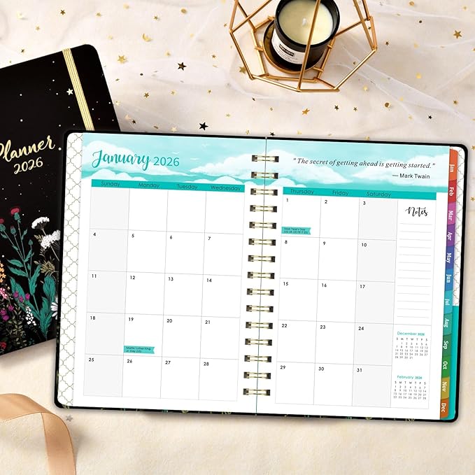 2026 Planner - 2026 Planner Weekly and Monthly, January 2026 - December 2026, 6.4" x 8.5", Hardcover 2026 Calendar Planner with Colorful Tabs, Inner Pocket, Thick Paper, Planner 2026 for Women & Men, Black