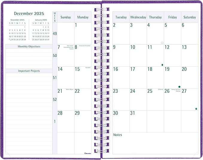 Blueline® 2026 Timanager® DuraFlex 5-Day Weekly/Monthly Planner, 13 Months, December 2025 to December 2026, Poly Cover, 9.0625" x 5.875", Purple (C5910V.86T-26)