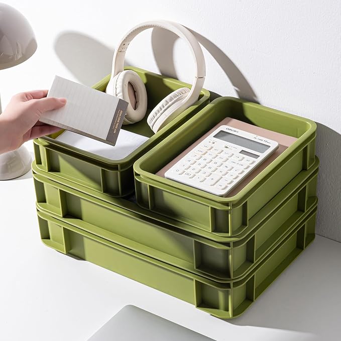Large Desktop Organizer, Stackable Storage Box for Desk & Office Supplies Made from Durable, PP Plastic10.63''*7.4''*2.95''(Beige, 6Medium)