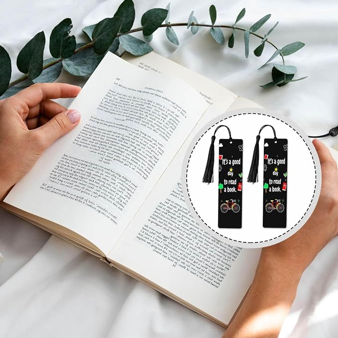 Bicycle Bookmarks Set 5 with Tassels Leaves Reading Theme Cartoon Wooden Bookmarks for Reading Women Men Students Teachers School Supplies