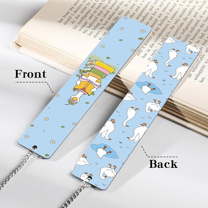 Cute Goose Metal Bookmarks - Funny Silly Book Mark for Reading Women Blue Personalized Page Makers for Kids Book Lover Bookish Reader Students Birthday Gifts School Office Club Accessories