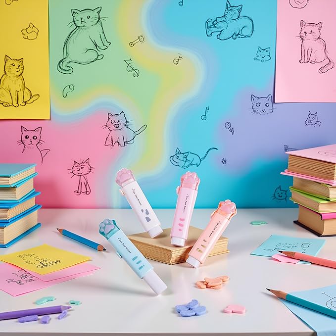 1Pc Student Rubber Rubbing Eraser Retractable,School Supplies and Reward Push-Pull Cat Paw Cute Eraser School Pencil Eraser Pencil Eraser,Standard Pencil Erasers,Erasers Random Color