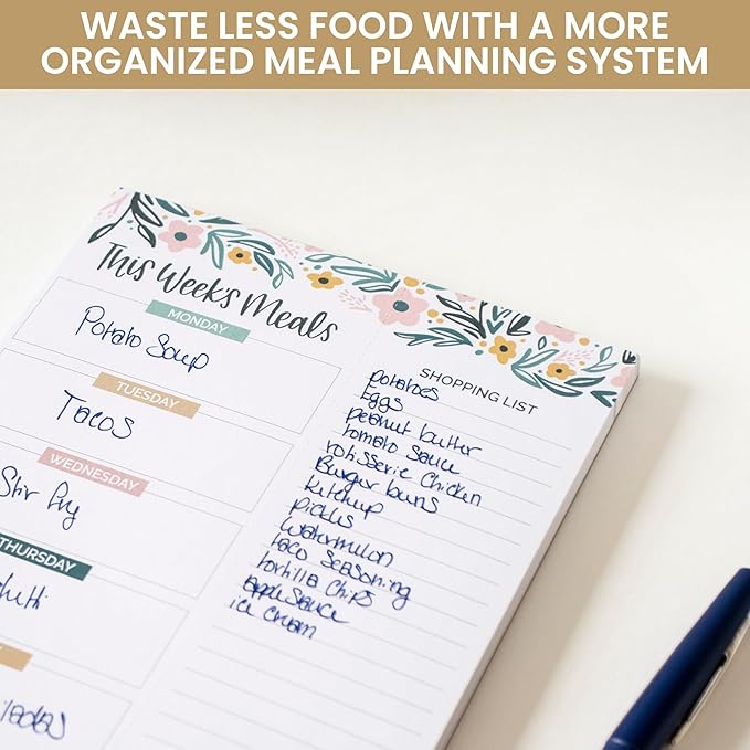 bloom daily planners Weekly Meal Planning Pad - Magnetic Hanging Refrigerator Menu Planner with Tear-Off Sheets & Perforated Grocery Shopping Lists - 6” x 9” (Garden Blooms)