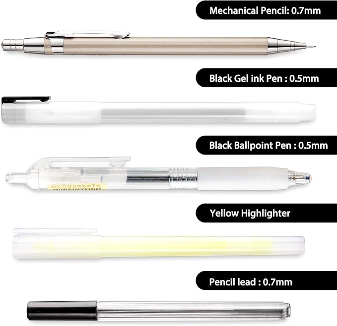 Whaline 10Pcs Japanese Style Pen Set Gel Ballpoint Pen Bag Mechanical Pencil Pencil Lead Correction Tape Sticky Note Rubber Ruler Highlighter Pen for Student Back to School Supplies Office Stationary