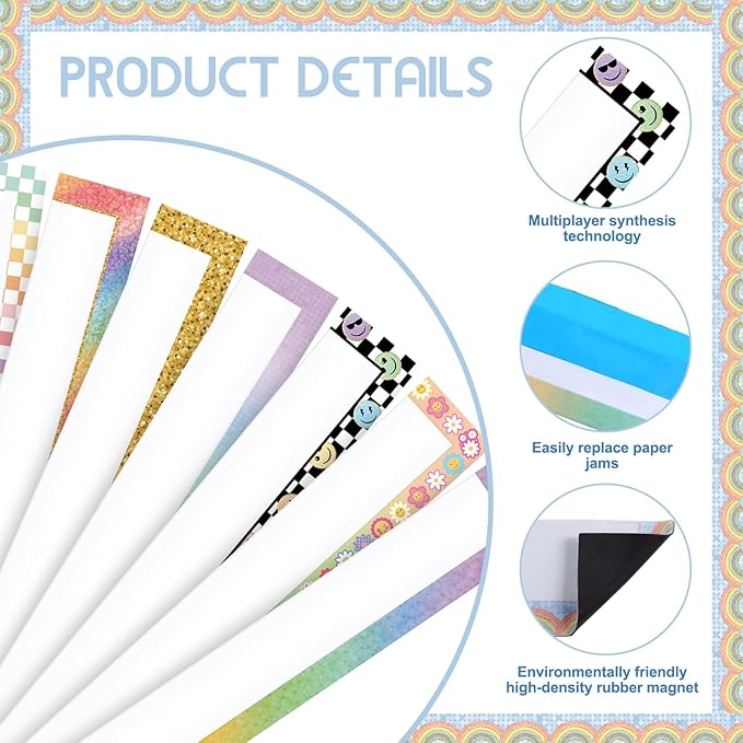 Feifeiya 8 Pcs Magnetic Pocket for Whiteboard 14x2'' Magnetic Pocket Chart Sentence Strip Holder for Classroom Chalkboard Bulletin Board Teacher Student Back to School Gift(Rainbow)