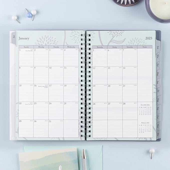 Blue Sky 2023 Weekly and Monthly Planner, January - December, 5" x 8", Frosted Cover, Wirebound, Rue Du Flore (101603-23)