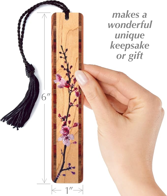 Cherry Blossom Sakura Personalized Wooden Bookmark | Custom Japanese Botanical Floral Gift for Gardeners, Flower Lovers, Plant Lovers, Nature Lovers & Readers | Handmade in the USA