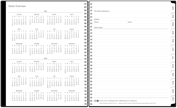 Blue Sky 2027 Weekly and Monthly Planner Calendar, Includes January 2027 - December 2027, 8.5" x 11", Flexible Cover, Wirebound, Laminated Tabs, Storage Pocket, Enterprise