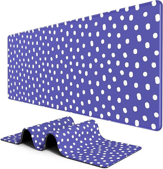 BOSOBO Large Desk Mat, XXL Extended Gaming Mat, Office & Home, Long Keyboard Mat, Huge Desktop Full Cover 31.5 x 11.8 Inches, Minimalist Purple Polka Dots