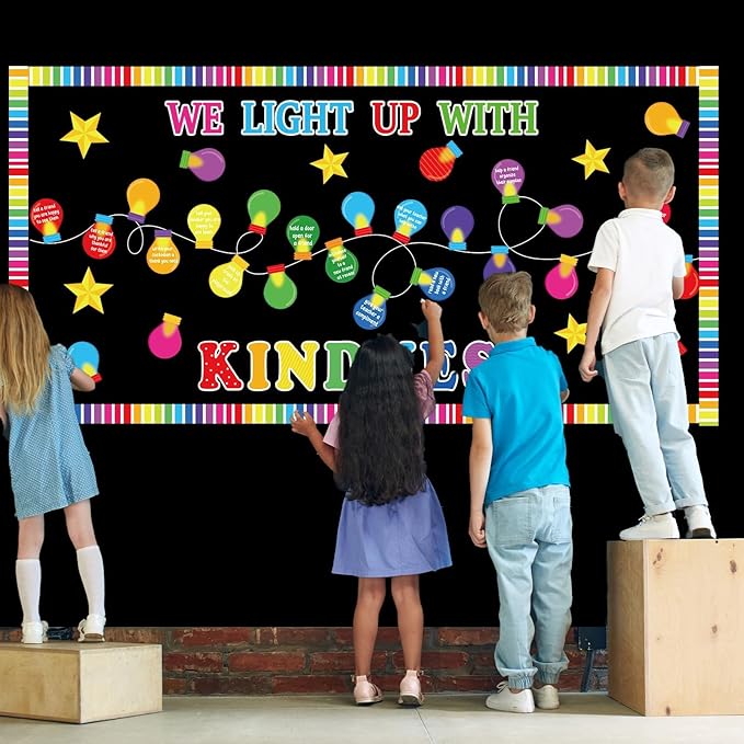 Light Bulb Bulletin Board Set Light up Kindness Themed Classroom Bulletin Board Decorations Bulb Name Tag Cutouts Classroom Decorations for Back to School Office Home Chalkboard Decor Wall Door