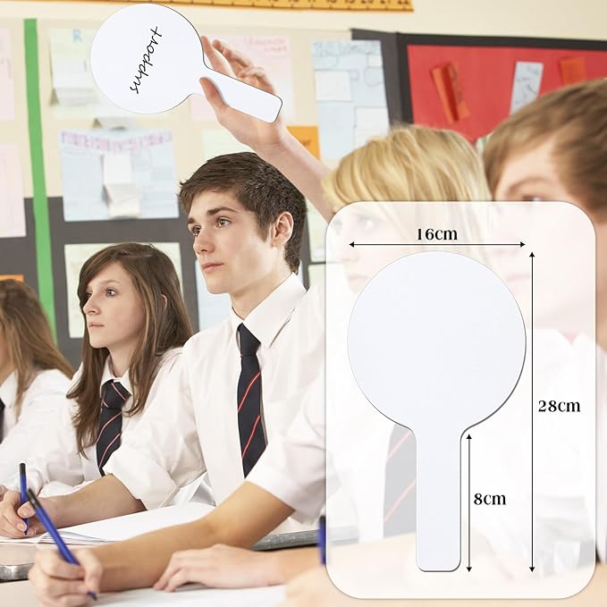 Seajan 200 Pcs Dry Erase Answer Paddles for Classroom, Double-Sided Handheld Mini Whiteboards Bulk Set for Teachers, Students & School Learning(Round,28 x 16 cm)