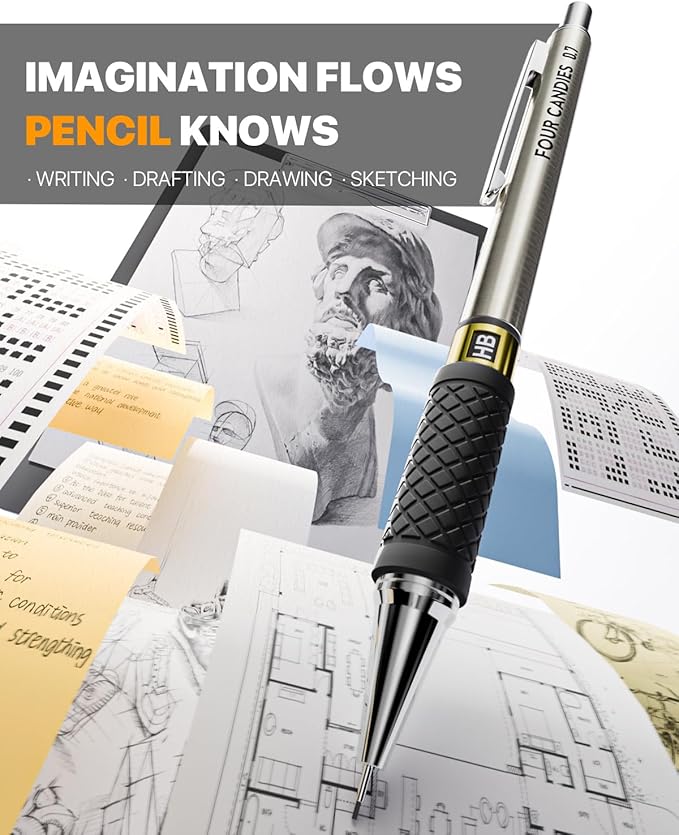 3PCS Metal Mechanical Pencil Set with 0.7mm Medium Point, 360 Leads, 12 Erasers, Art Mechanical Pencils Pack with Storage Case for School Writing, Sketching, Drawing & Professional Drafting