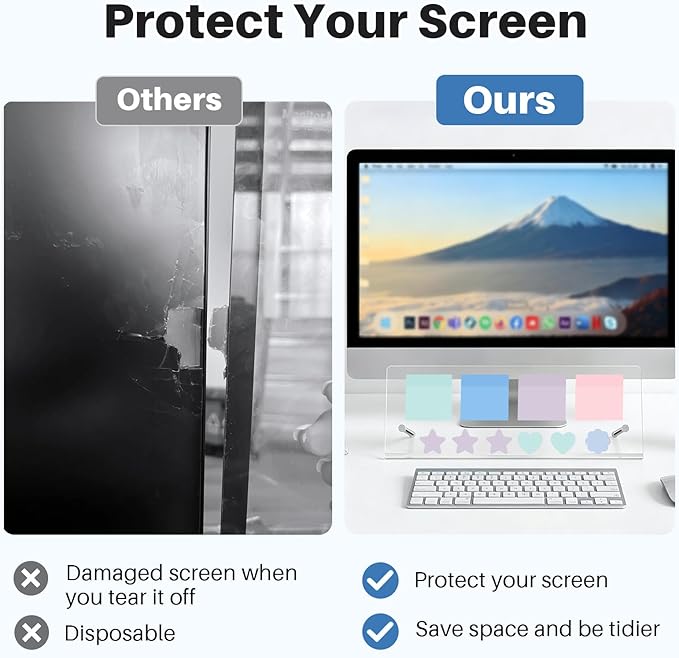 Monitor Memo Board Holder 14"x5", Office Organization Memo Holders for Computer Sticky Note Holder, Space-Saving Under Monitor, Movable & Reusable, Screen Saver for Office & Home Desktop Decor