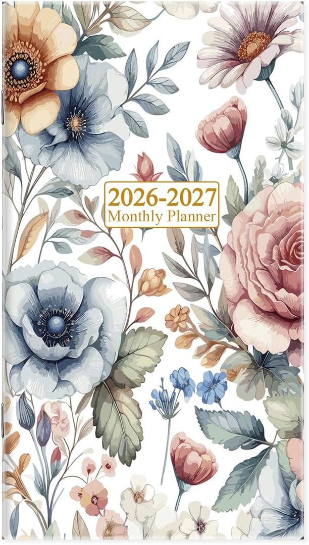 2026-2027 Mini Pocket Planner – 21-Month Pocket Calendar from April 2026 to December 2027, 3.5" x 6.5" Saddle-Stitched Monthly Calendar with Notes Pages – Compact Organizer for Purse, Office, Travel, Colorful Large Flower
