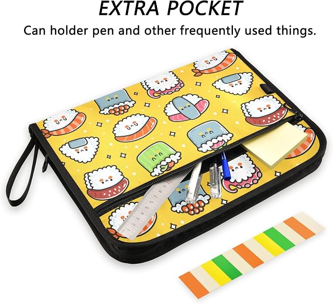 Cute Funny Sushi 13 Pockets Expanding File Folder with Sticky Labels Accordion File Folder Document Organizer Letter Size A4 Papers Expandable File Keeper