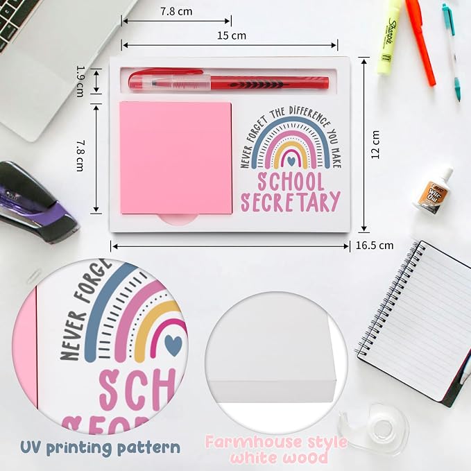 School Secretary Gifts Sticky Note Holder, Thank You Gift for School Secretary Office Assistant or Administrative Staff, Education Appreciation Week, Graduation Holiday Recognition Desk Decor PB049
