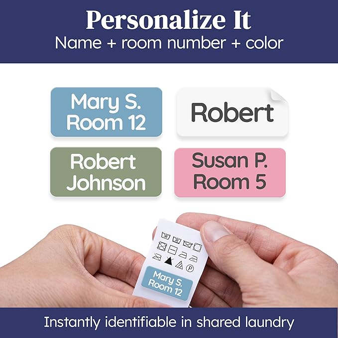 Clothing Labels for Nursing Home Pink [120pcs] - Name Tags for Clothes, Items & Home Essentials - Personalized Laundry Stick on Labels - Custom Clothing Tag Name Sticker Washable (1.2”x0.5”)