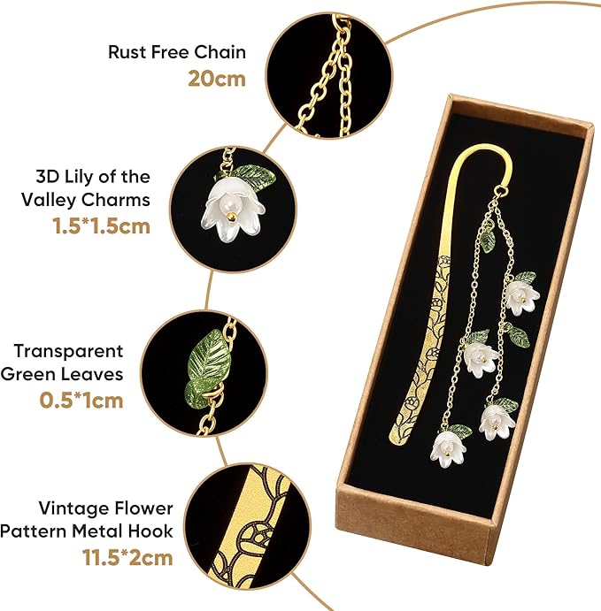 Cute Bookmarks for Women, Pretty Metal Flower Book Marks for Reading, Book Lovers Gifts for Club, Readers, Teacher Appreciation, Birthday, Mothers Day (White)