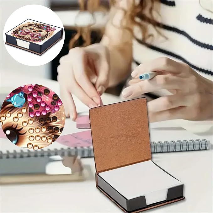Hedgehog Diamonds Painting Kit Note Box,Animal Memo Paper Storage Box Diamond Art,Sticky Note Holder Diamond Art,Diamond Painting Memo Pad For Office Desk. (Hedgehog)
