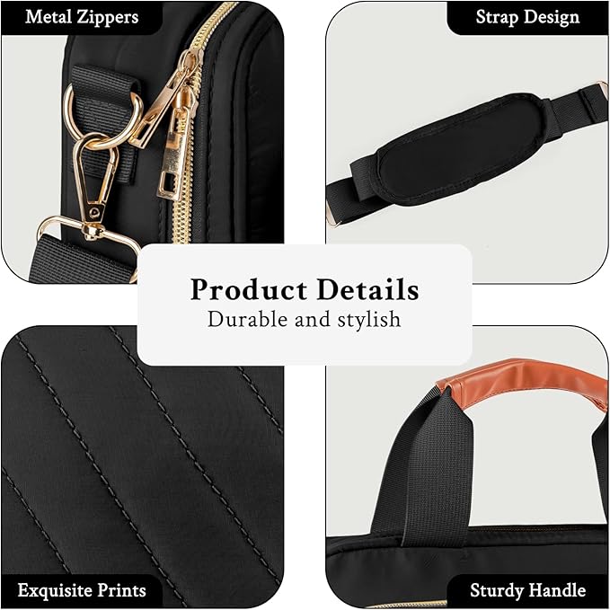 Bible Cover Case for Women, Large Quilted Bible Bag with Bible Study Supplies 5*Sticker & 5*Highlighter & 5*Pen, Stylish Church Bag Journaling Kit, Mothers Day Christian Gifts (Black)