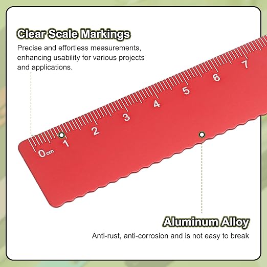 HARFINGTON Straight Ruler 20cm Metric Metal Aluminum Alloy Measuring Bookmark Clip Ruler Scale Tool for Measure Study Reading Classroom Office, Red