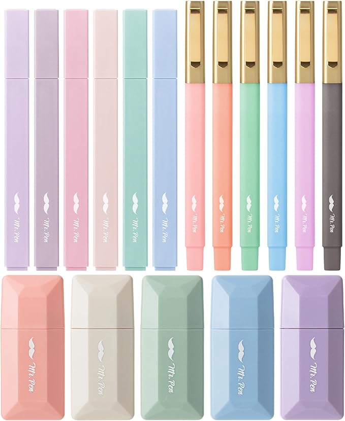Mr. Pen- Aesthetic Highlighters and Ballpoint Pens No Bleed, 17 Pack, Aesthetic Correction Tapes, Bible Highlighters and Pens No Bleed, Fast Dry and No Smear for Bible Journaling, School Supplies