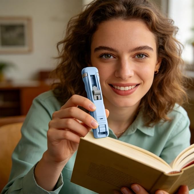 Portable Binder Clip Stapler, Includes 150 Reusable Clips, Push Clip Staplers, Mini Push Stapler Clamp Staplers for Desktop Document Home School Desk Office (F#)