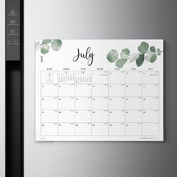 Cabbrix Magnetic Calendar for Refrigerator 2026, Monthly Fridge Calendar Magnet Covering July 2026 to December 2027, 15 x 12 inch, Aesthetic Greenery Design, Easy Organizing