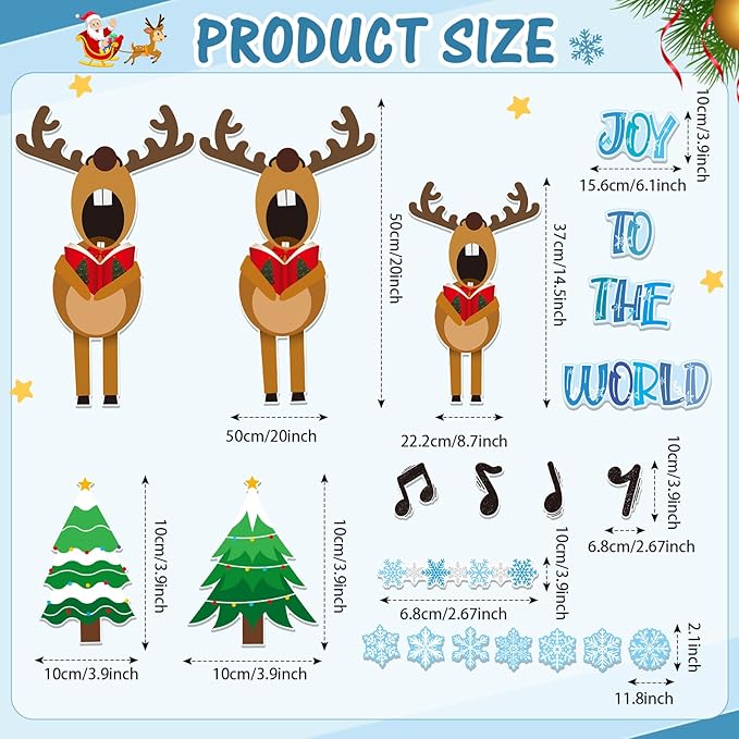 Fuutreo 62 Pcs Christmas Bulletin Board Decoration Christmas Reindeer Music Classroom Bulletin Board Sets Joy to The World Snowflakes Paper Cutouts for Xmas Party Supplies School Winter Holiday Decor