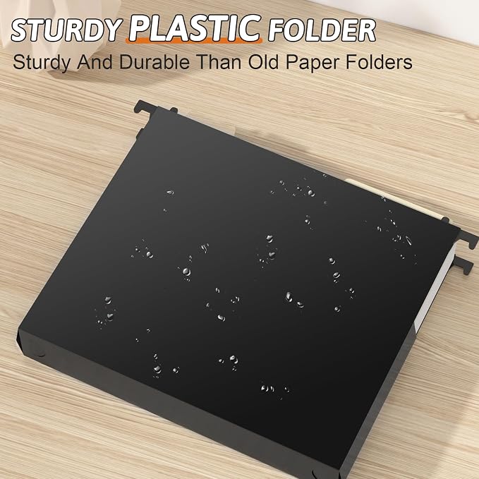 Plastic Extra Capacity Hanging File Folder Letter Size, 12 Pack Reinforced Hang Folders,Heavy Duty 2 Inch Expansion,Expandable Hanging Folders,Hanging Organizer Designed for Bulky Files (Black)