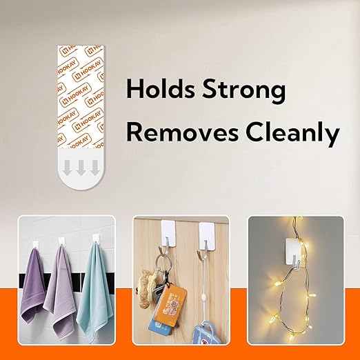 hookay Upgrade Small Adhesive Strips for Damage-Free Hanging, Removable Wall Hooks Strips, No Tools Indoor Adhesive Strips for Small Decor & Living Spaces, 64 White Strips