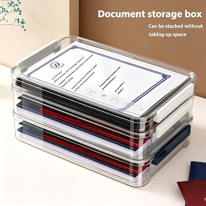 2 Pcs Plastic Storage Bins - Scrapbook Paper Organizer & Craft Storage Organizer, Plastic File Box for A4 Paper, Files, Stationery - Stackable Storage Boxes for Home/Office/School