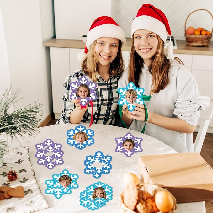 60Pcs Winter Snowflake Paper Cutouts Winter Bulletin Board Decoration Snowflake Blue Purple DIY Photo Craft Cutout Christmas Classroom Supplies for Teacher Student School Holiday Chalkboard Wall Decor