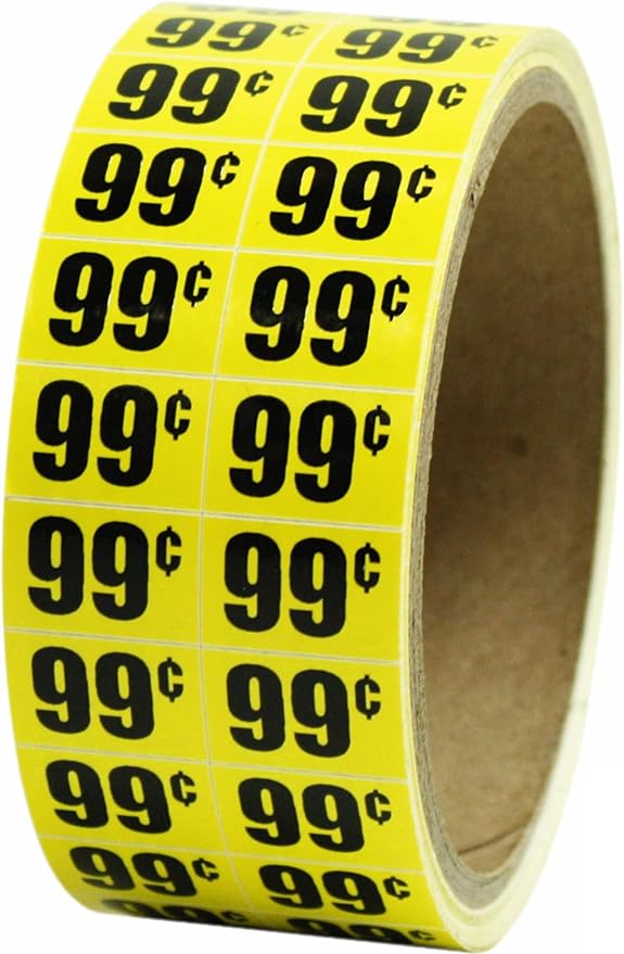 99 Cents In-Store Use Bright Yellow Labels - 3/4" x 1/2" - Roll of 1000 #MSLW3400