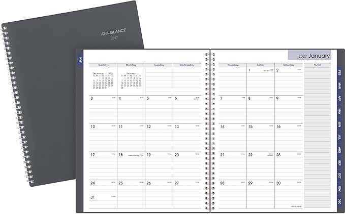AT-A-GLANCE 2027 Appointment Book Planner, Weekly & Monthly, 8.5" x 11", Quarter-Hourly, DayMinder, Gray (GC5200727)