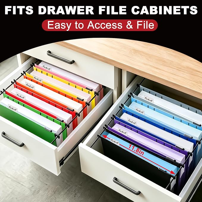 Navona Plastic Hanging File Folders, 10 Pack Extra Capacity 2" Expanding Pockets, Heavy Duty Letter Size with Clear Tabs, 10 Assorted Colors for Home Office Filing Cabinets