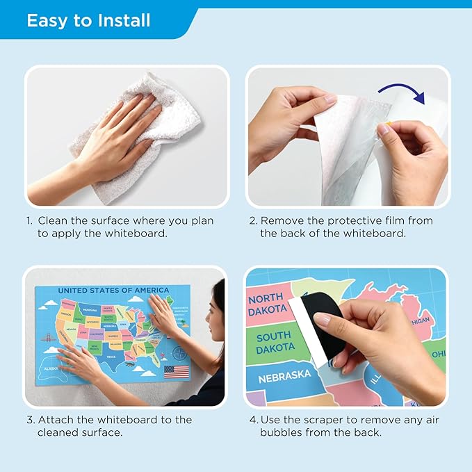 COMIX Magnetic Dry Erase Board, Educational Jigsaw Puzzle Board for Kids, 26" x 17" Adhesive 42 State USA Map Puzzle for Kids at Home Student Classroom