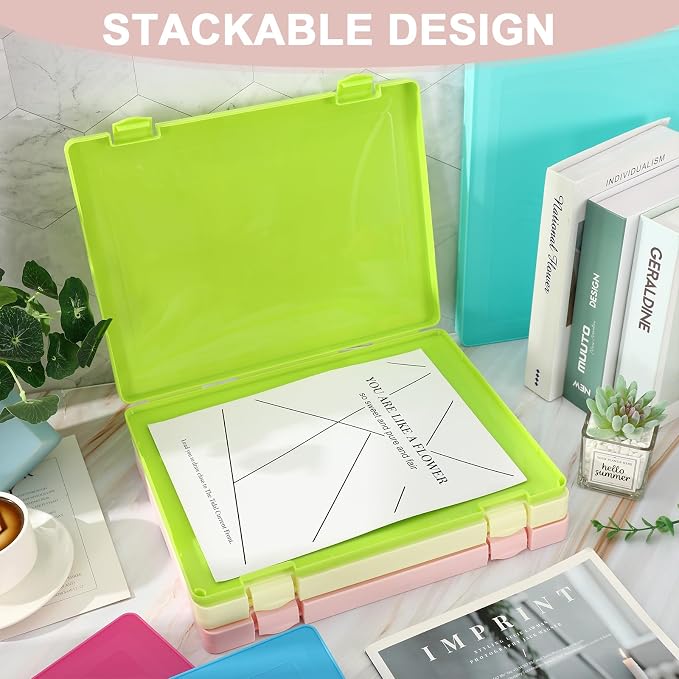 JarThenaAMCS 6 Pack Paper Storage Box 12.6 x 9.6 in Photo Scrapbook Storage Container A4 Pastel Art Supply Plastic Organizer Box for Card Paper Documents Craft Office School Supplies