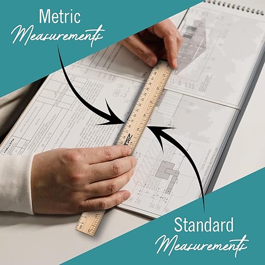 Rulers 12 Inch, Rulers Bulk Wooden Ruler for Kids 4 Pack Great for School, Classroom, Imperial and Metric Measurements for Office and Home