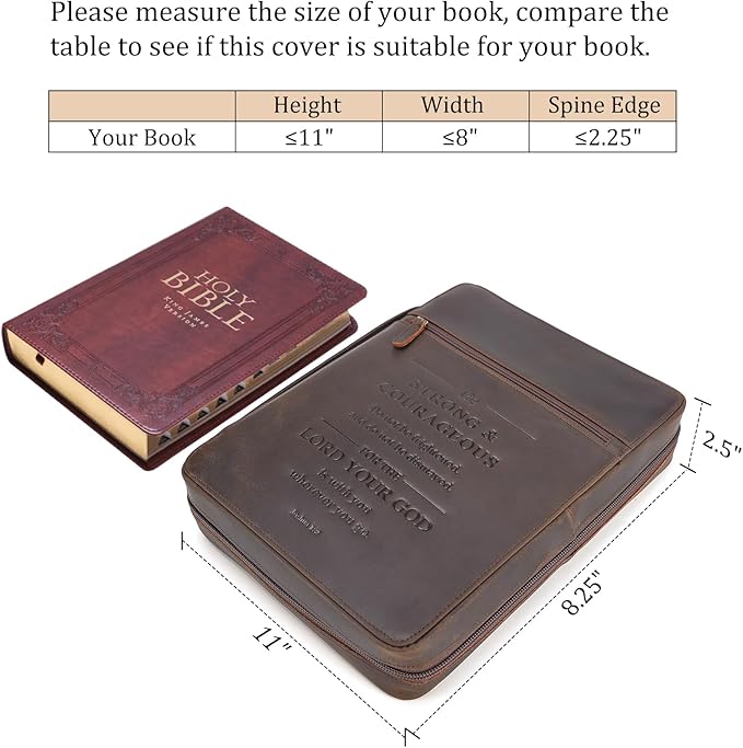 Polare Full Grain Leather Bible Cover Church Bag Bible Protective Book Holder Carrying Case Folder Organizer Portfolio