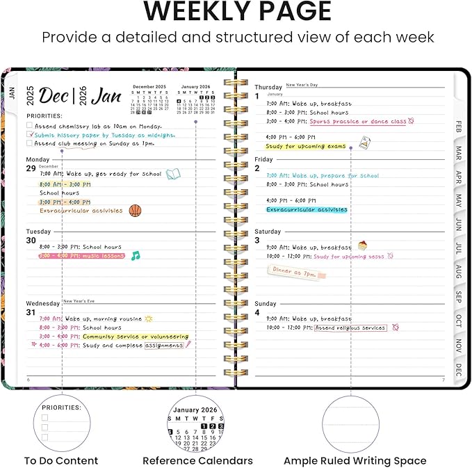 2026 Planner, Weekly and Monthly Calendar Planner for Women, Jan 2026 - Dec 2026, Hardcover Planning Agenda book with Tabs, Spiral Bound, Inner Pocket, Perfect for School Office Supplies, 6.3" x 8.5" - Fall Harmony