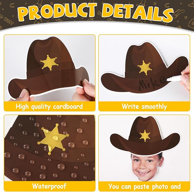 160Pcs Western Cowboy Hat Cutouts West Themed Cowgirl Bulletin Board Decorations Rodeo Party Paper Cut-Outs Classroom Decor for DIY Craft Photo Wall Back to School Kindergarten Party Favor Supplies