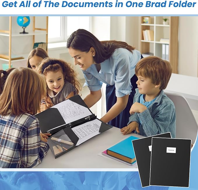 Kosiz 24 Pcs 2 Pocket Folders with Prongs, Paper Folders with 2 Pockets and 3 Prongs Fit Letter Size Paper, Back to School File Document Organizer for School Office Home Supplies (Black)