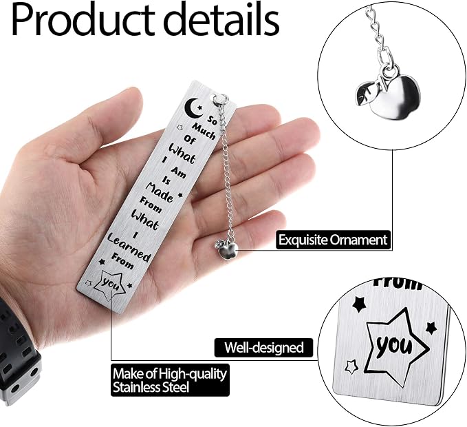Zonon 4 Pcs Metal Bookmarks End of Year Teacher Gifts Graduation Book Page Marker with Pendants Thank You Gifts for Teacher Appreciation Women Instructor Birthday Reading Lovers Office(Stylish Style)