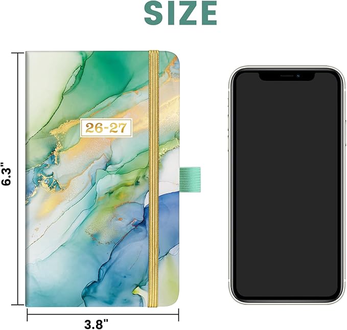Pocket Planner 2026-2027 - 2026-2027 Pocket Calendar, 26-27 Planner Weekly and Monthly from Jul. 2026 - Jun. 2027, 6.3''×3.8'', Agenda Planners and Schedule Organizer with Pen Loop, 2 Bookmarks, Banded - Green