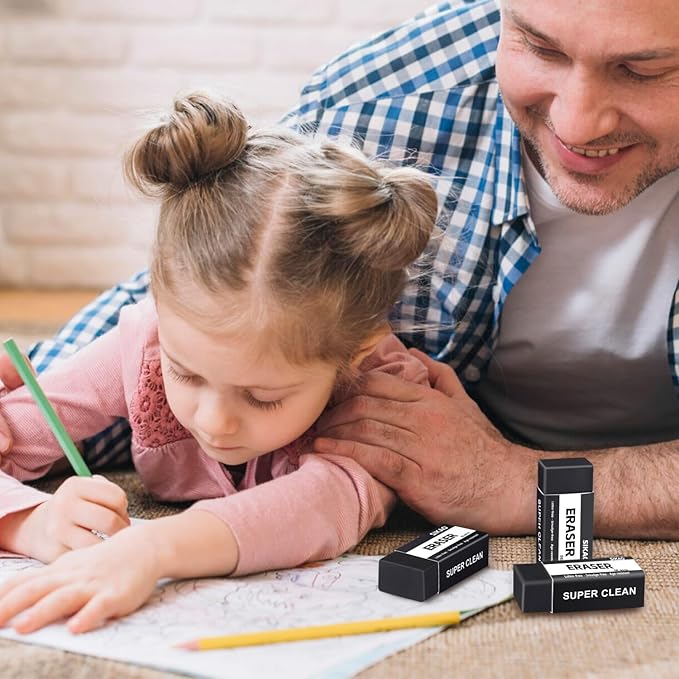 Black Erasers, 12 Pack Block Pencil Erasers – Smudge-Free Latex-Free Art Erasers for Kids & Adults Artists, Clean Erase for School, Homework, Office & Drawing